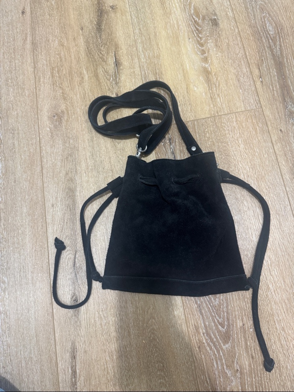 Free People Black Suede Drawstring Bucket Bag - Women